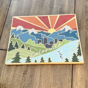 Colorado State‎ Shaped Bamboo Cutting Board Serving Platter Wall Art Skiing Mtns